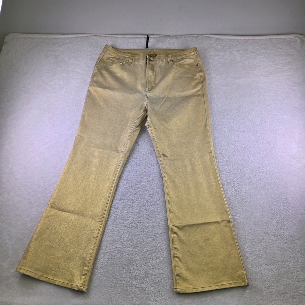 Midnight Velvet Womens 16W Gold Metallic Flare Jeans Embellished Rhinestones